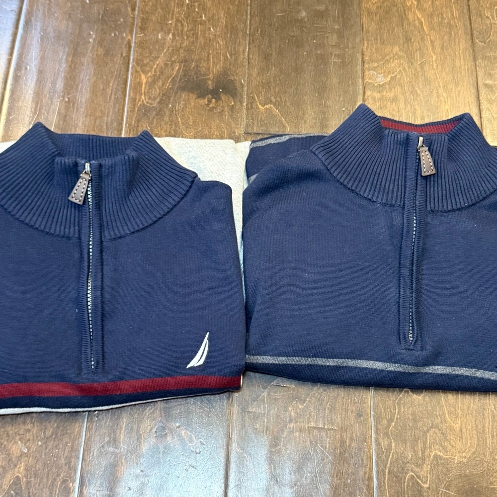 NAUTICA Men's Bundle SWEATERS 1/4 ZIP Waffle Knit PULLOVER Logo Size Mens L blue